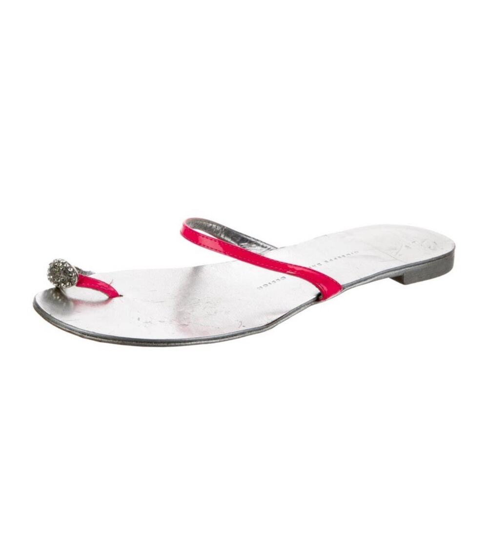 Giuseppe Zanotti Pink Rhinestone Toe Strap Flat Leather Sandal US 8
